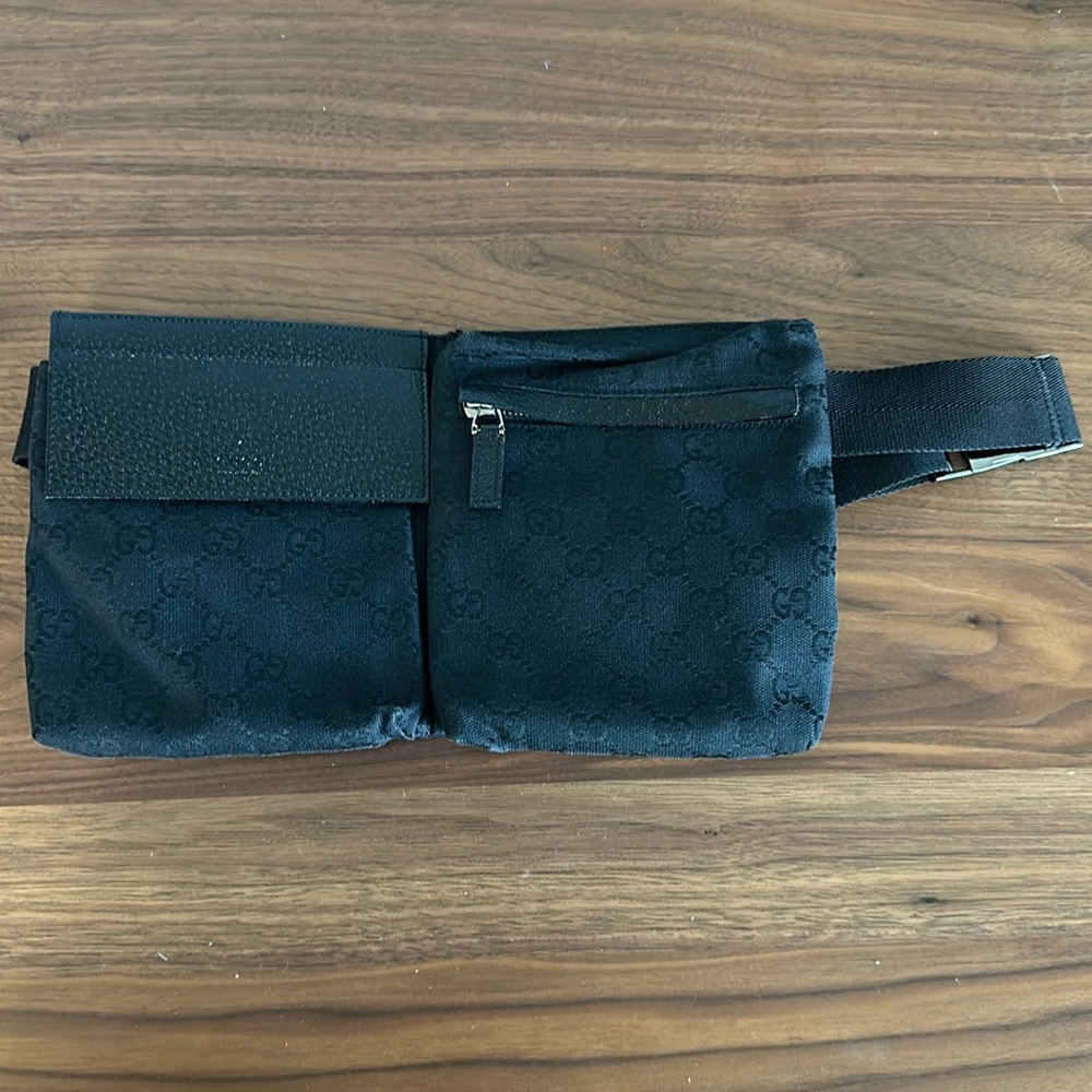 Gucci Monogram Canvas Double Pouch Waist Bag in Black